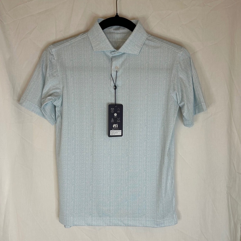 Harlestons Blue Print Short Sleeve NWT Tailored Fit‎ Polo Shirt - Boys Size S
